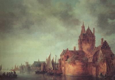 Jan van  Goyen A Castle by a River with Shipping at a Quay (nn03) France oil painting art